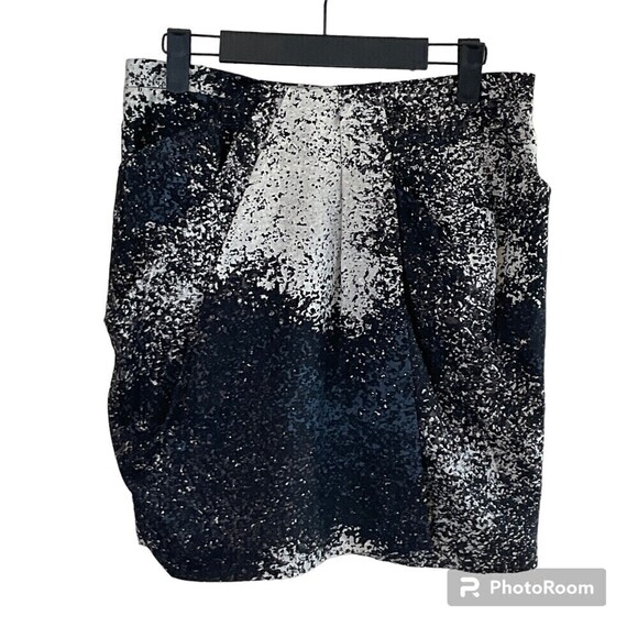 Halston Heritage Women Black Silk Skirt Size 6 Abstract Pixel Print Wool Mini U3 - Picture 1 of 11